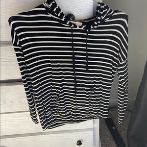 Black & white striped think hoodie.